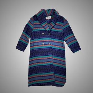 Vintage JM Joss Southwestern Geometric Duster Coat Purple Teal Shawl Collar 12